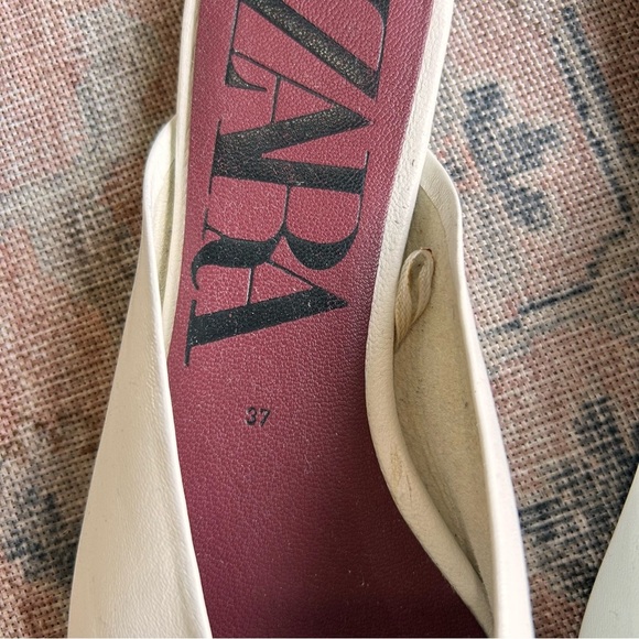 ZARA White Leather Lace-Up Square Toe Mules Slides Size 37 - Picture 4 of 6
